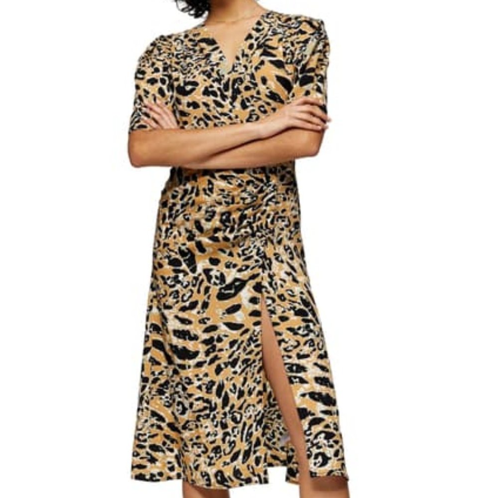 Topshop Leopard Print Mock Wrap Midi Dress